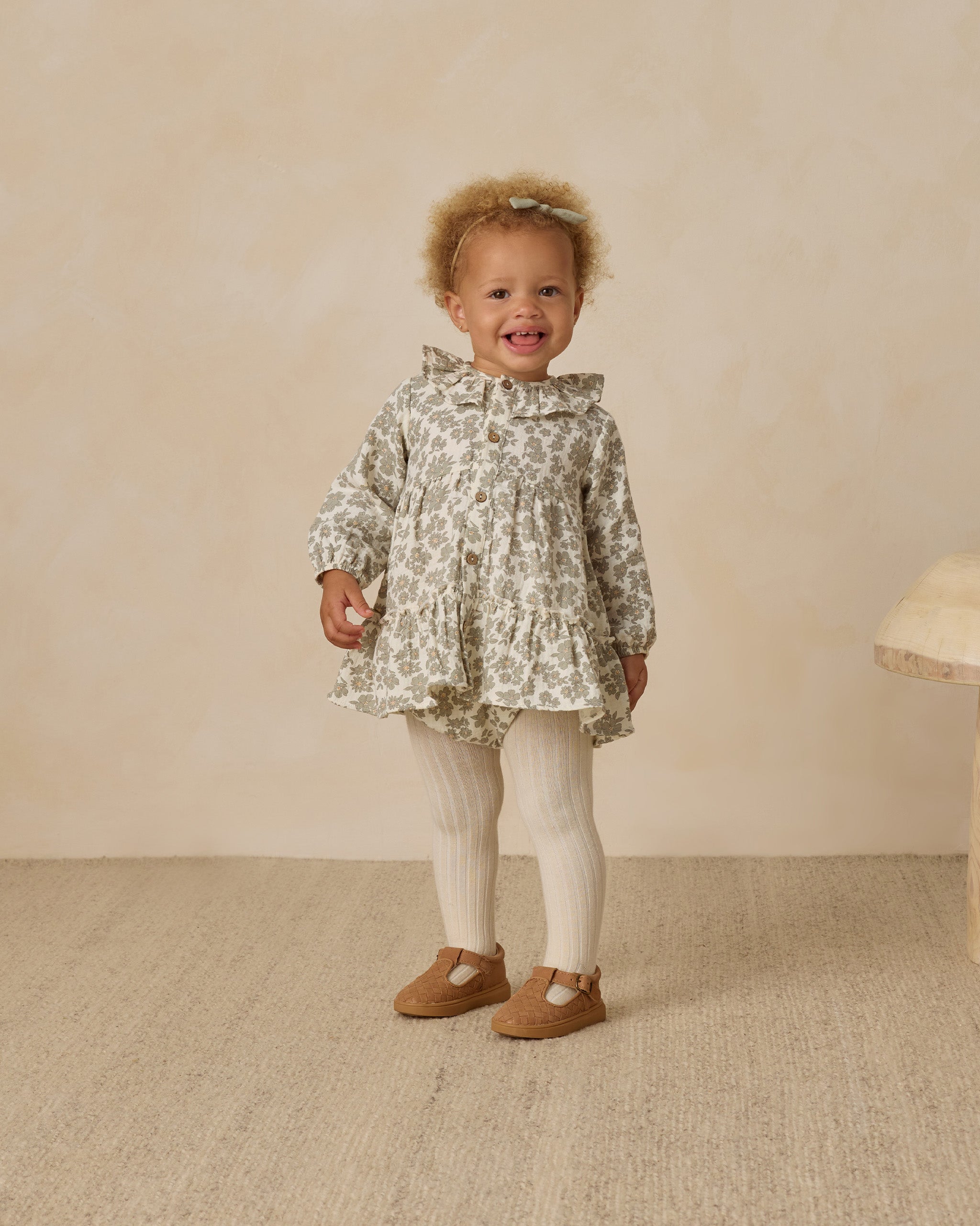 Rylee + Cru ライリーアンドクルー ベビー服 子供服  ラッフルカラーボタンドレス　グリーンフローラル
