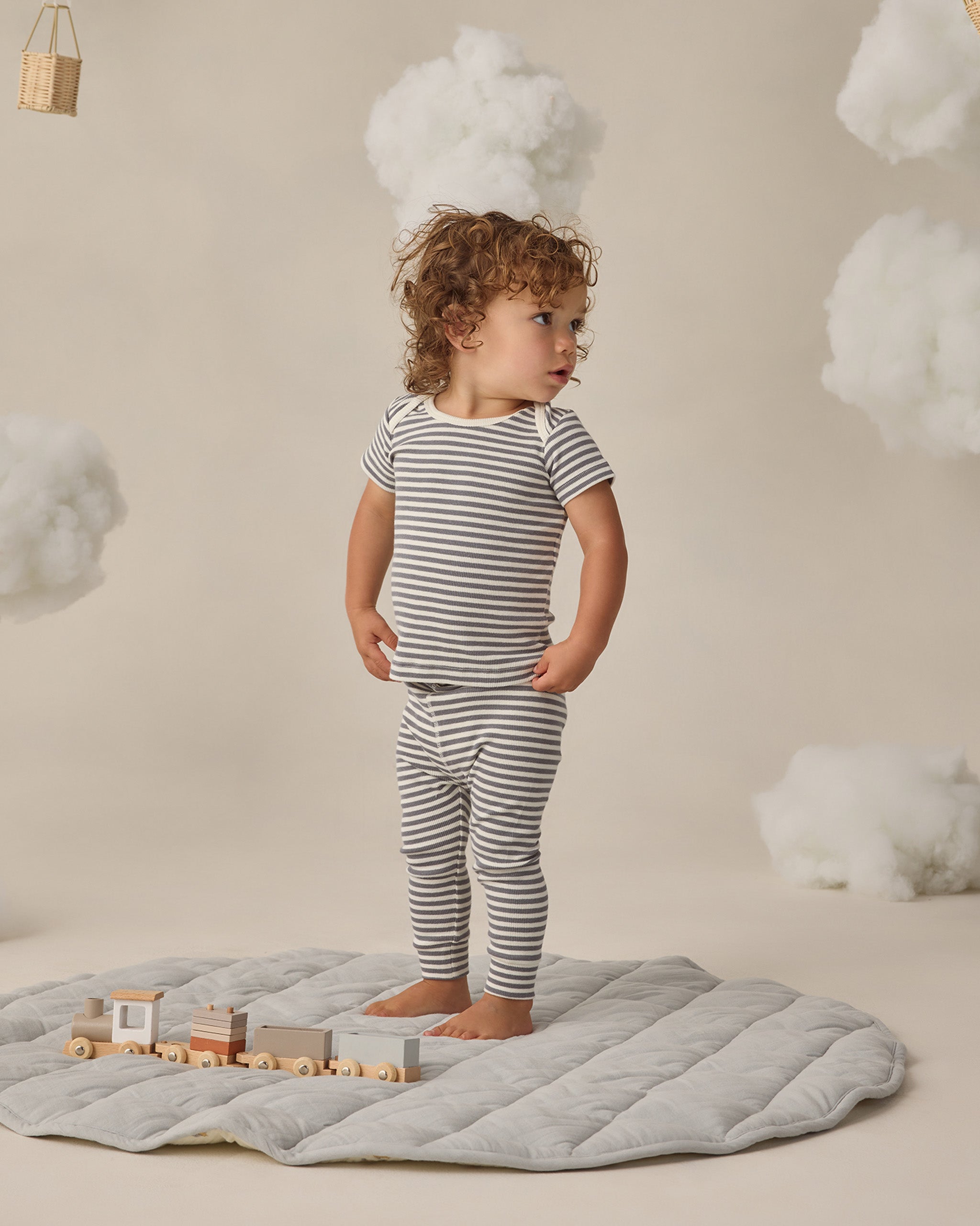 Rylee + Cru ライリーアンドクルー ベビー服 子供服 リブショートスリーブTシャツ + レギンスセット　オーシャンストライプ