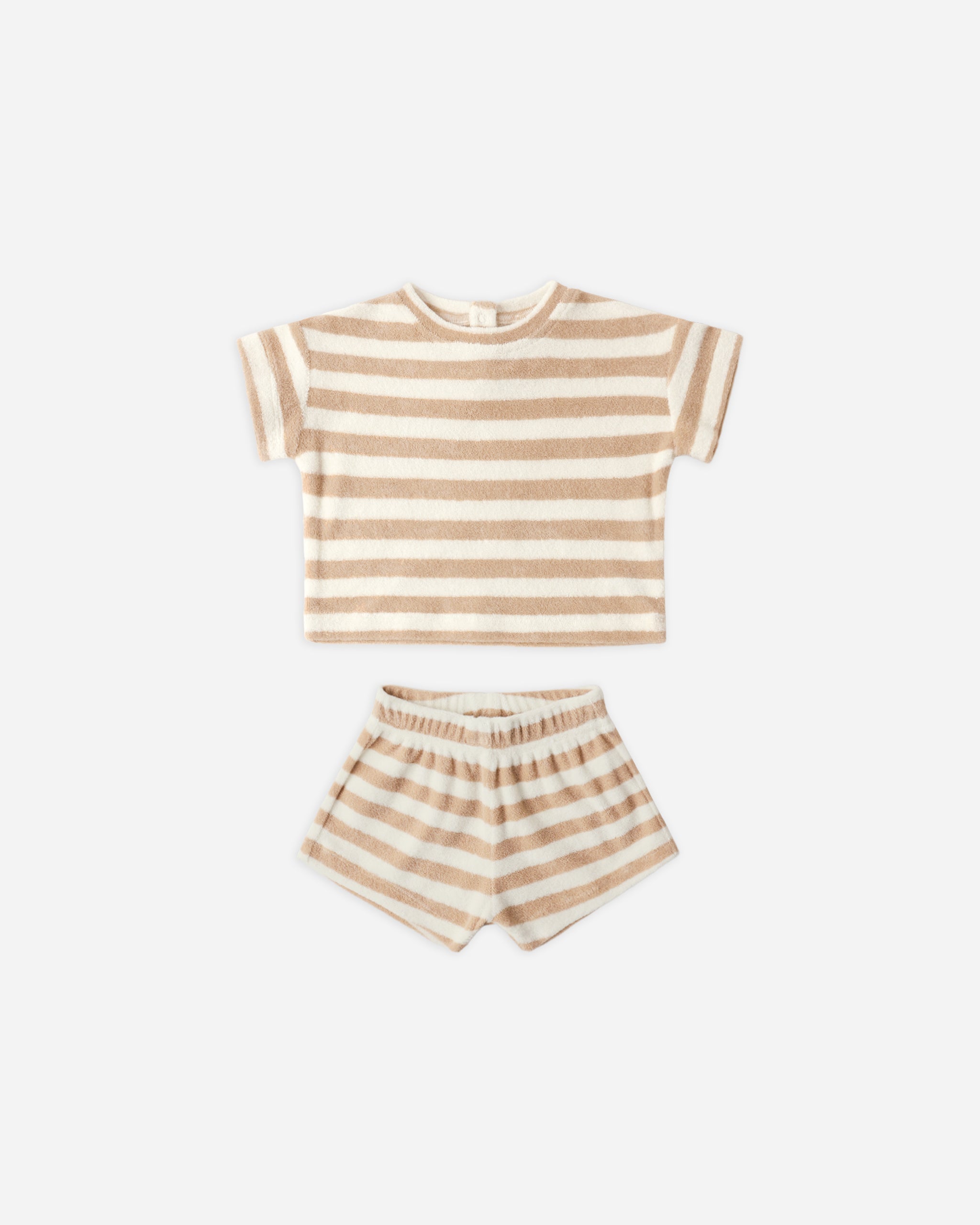 Rylee + Cru ライリーアンドクルー ベビー服 子供服 テリーTシャツ + ショートセット　ラテストライプ