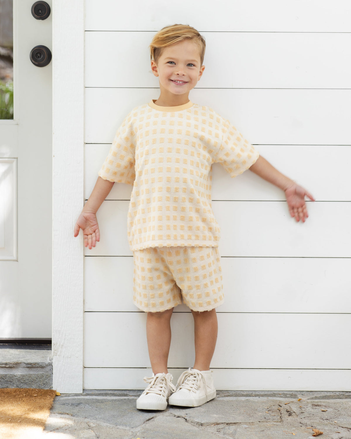 Rylee + Cru ライリーアンドクルー ベビー服 子供服 テリーボーイズショートパンツ　バタースコッチグリッド