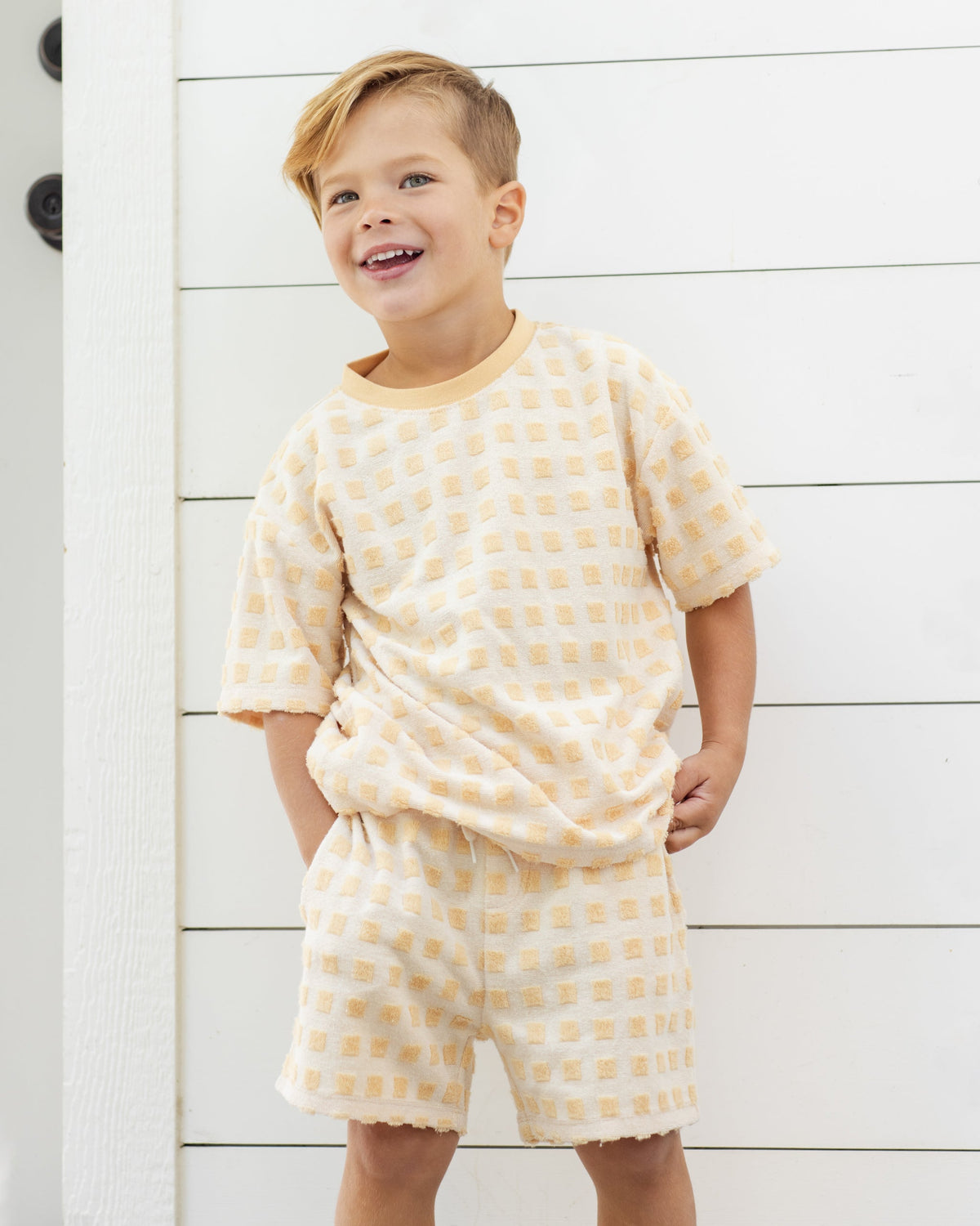 Rylee + Cru ライリーアンドクルー ベビー服 子供服 テリーボーイズショートパンツ　バタースコッチグリッド