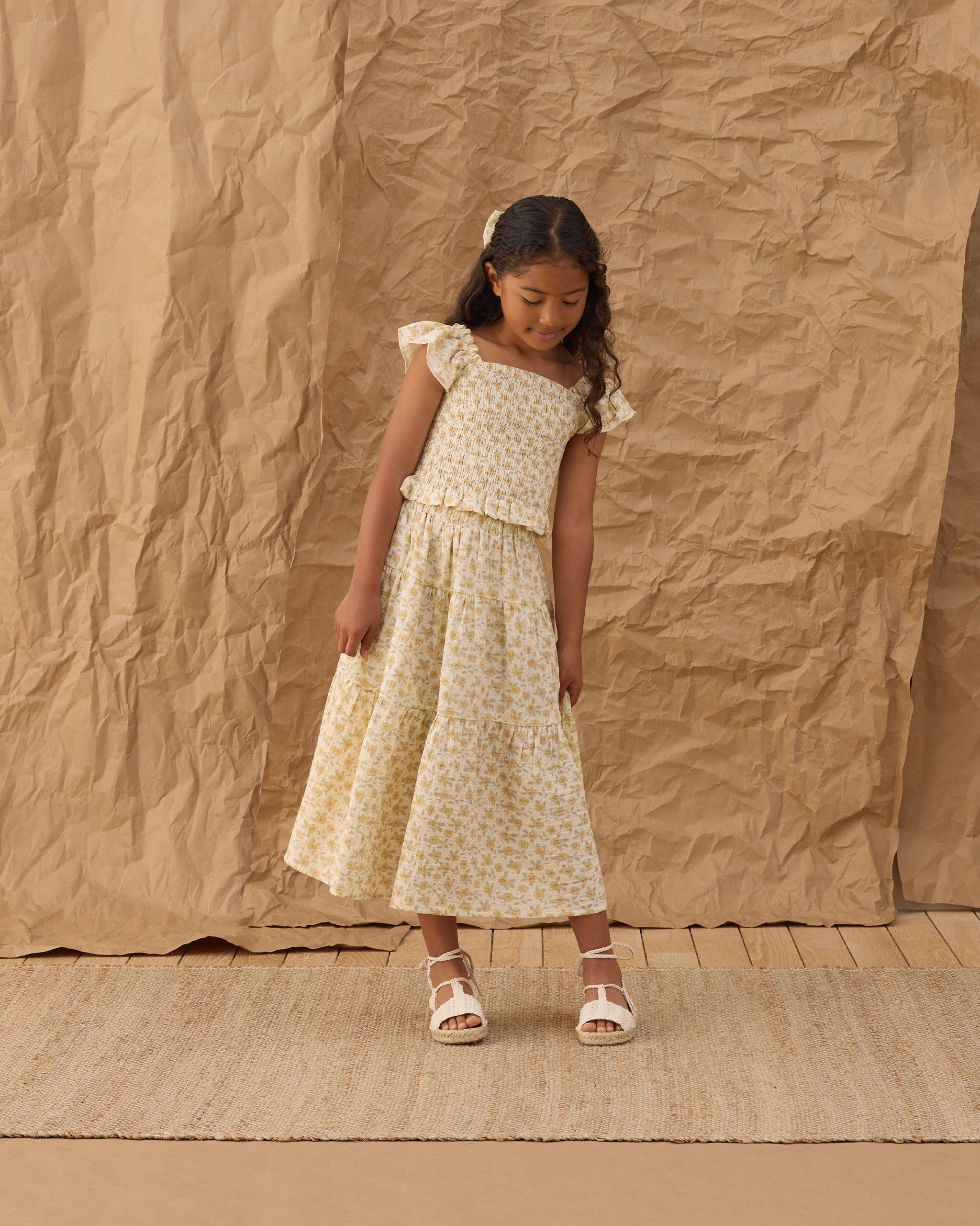 Rylee + Cru ライリーアンドクルー ベビー服 子供服 ティアードミディスカート　イエローフローラル