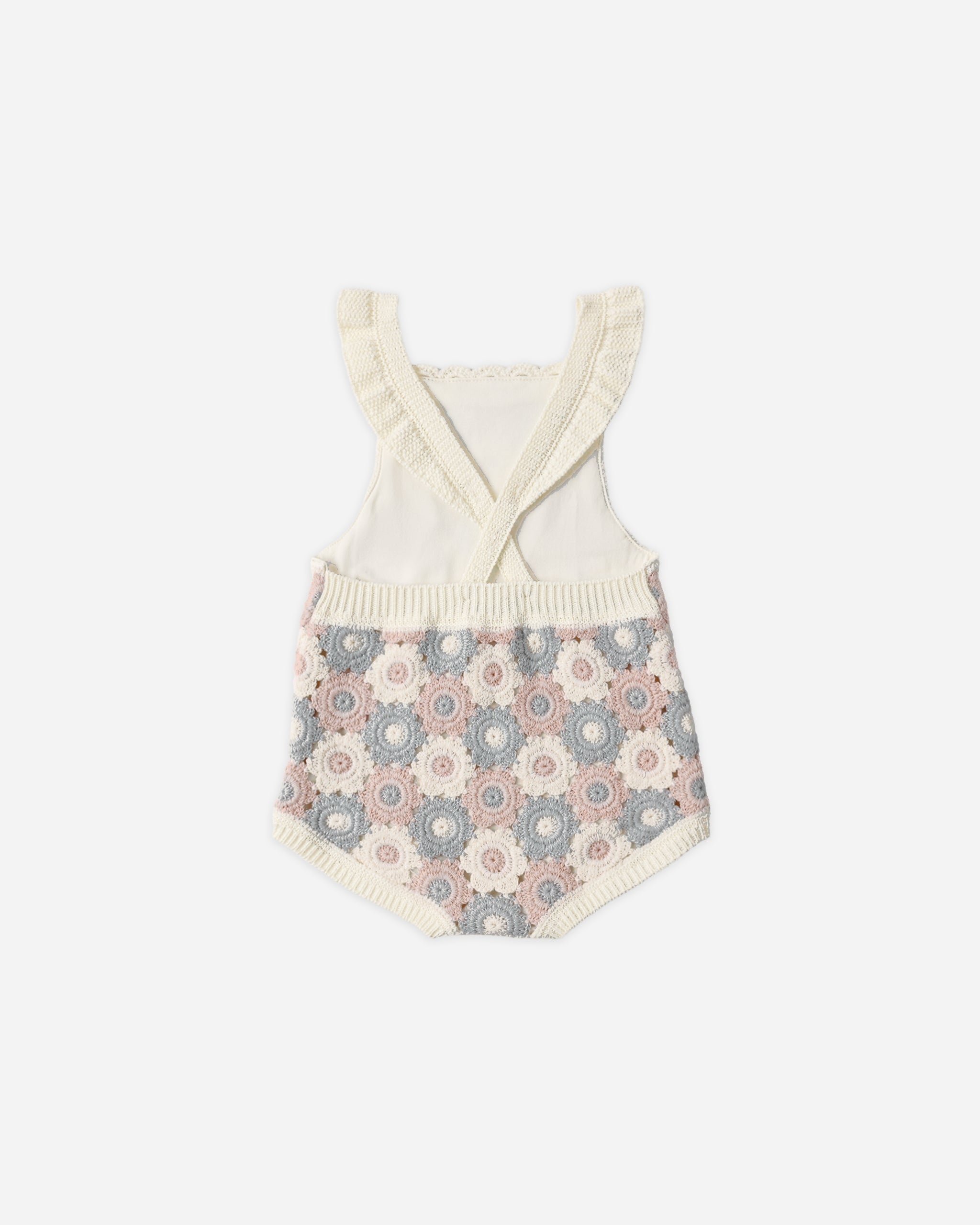 Crochet Romper Blue, Light Pink, Ivory