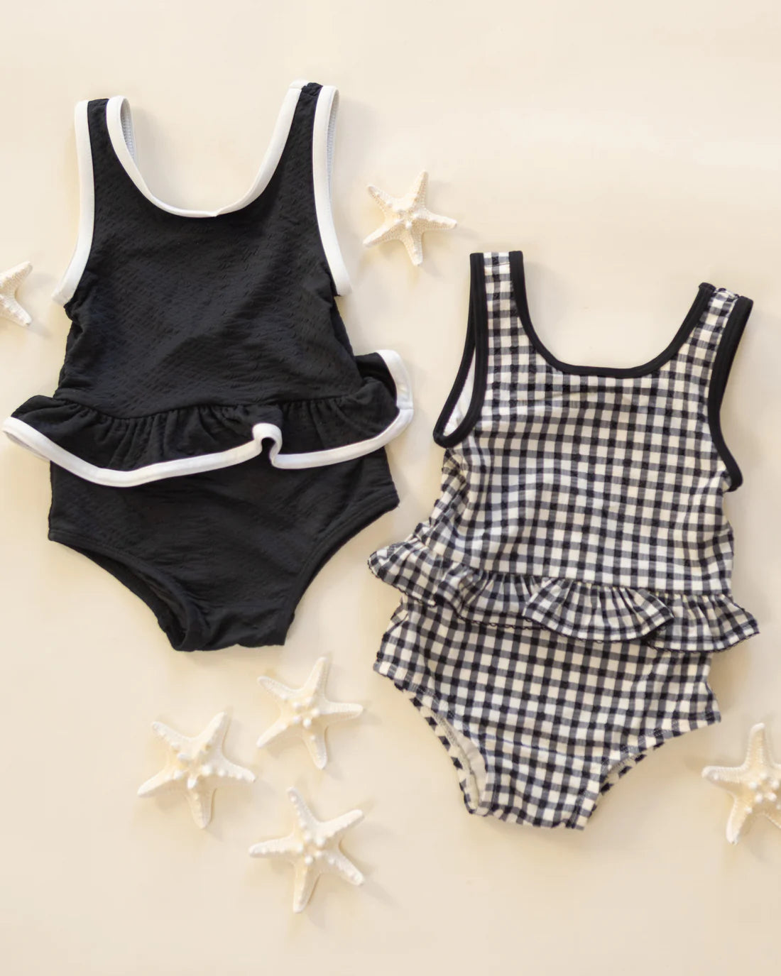 Skirted One-Piece Black Gingham