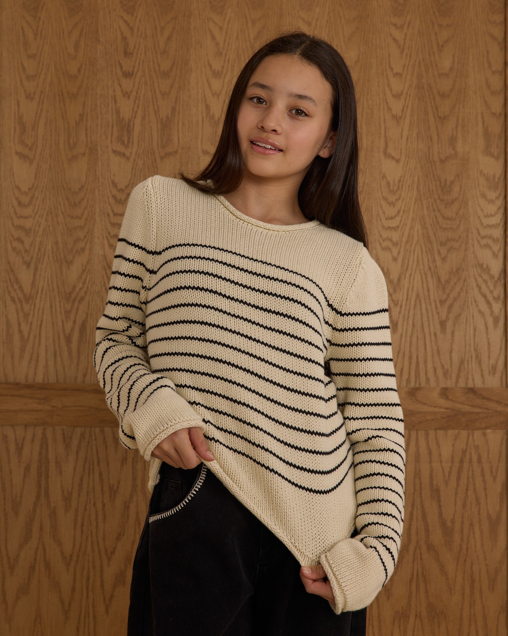 Rylee + Cru ライリーアンドクルー ベビー服 子供服  ラウンドネックセーター　ブラックストライプ