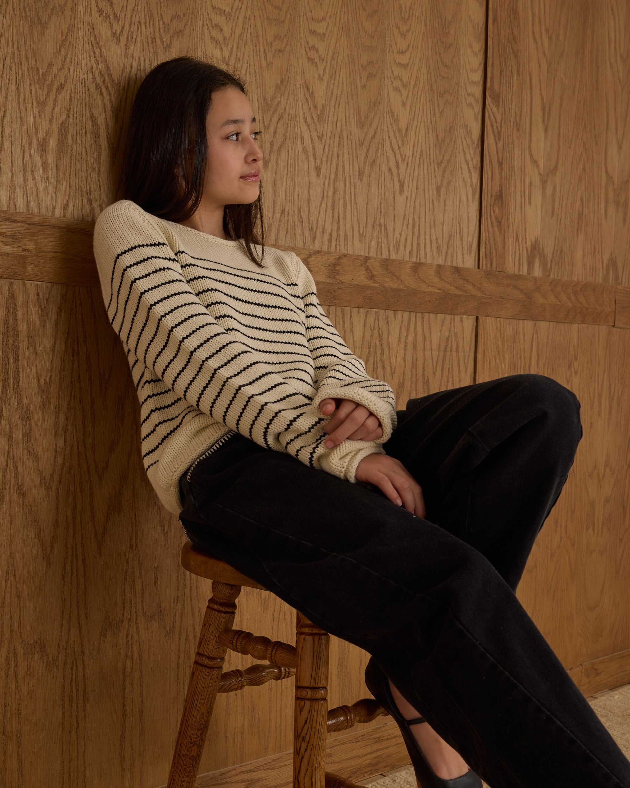 Rylee + Cru ライリーアンドクルー ベビー服 子供服  ラウンドネックセーター　ブラックストライプ