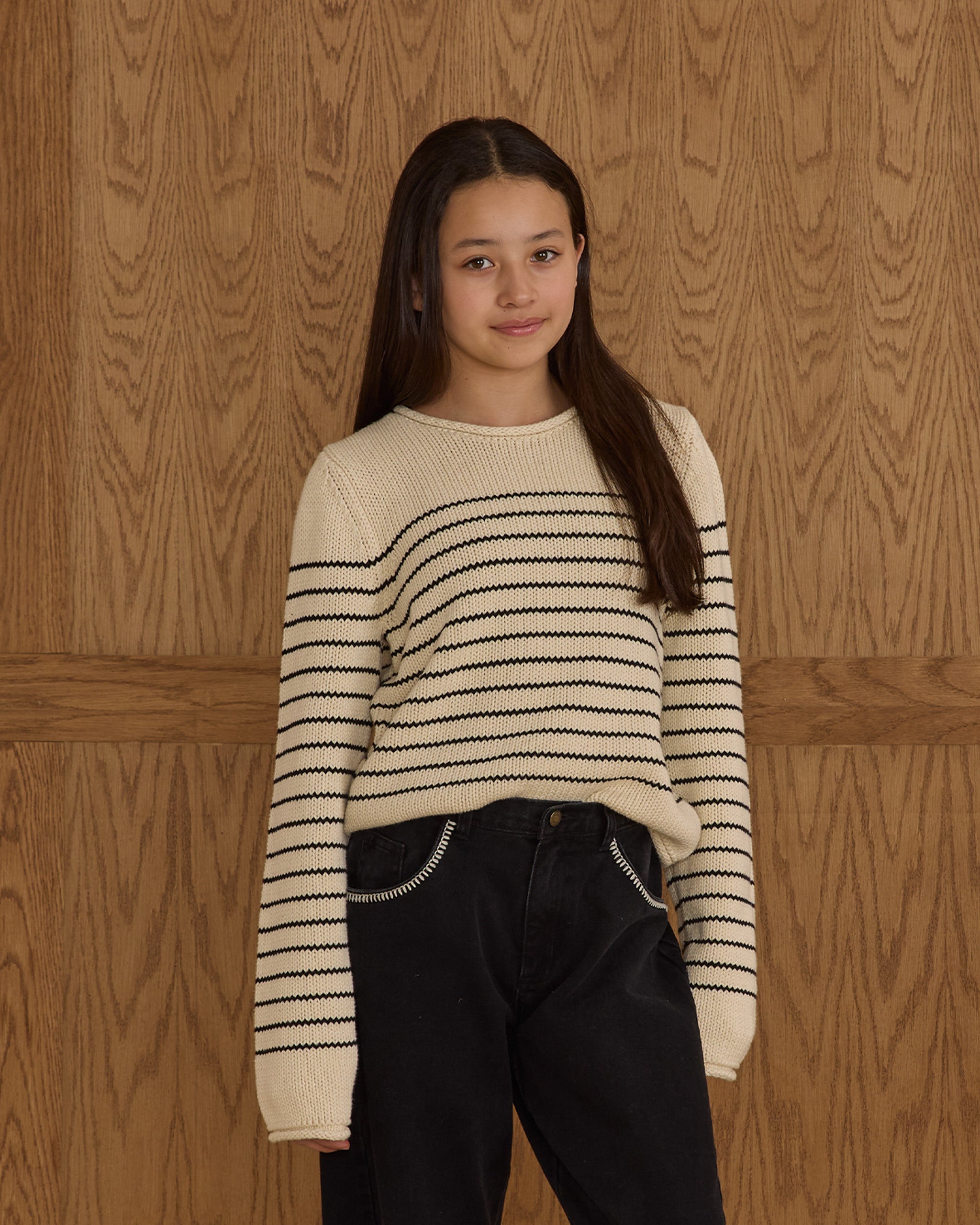 Rylee + Cru ライリーアンドクルー ベビー服 子供服  ラウンドネックセーター　ブラックストライプ