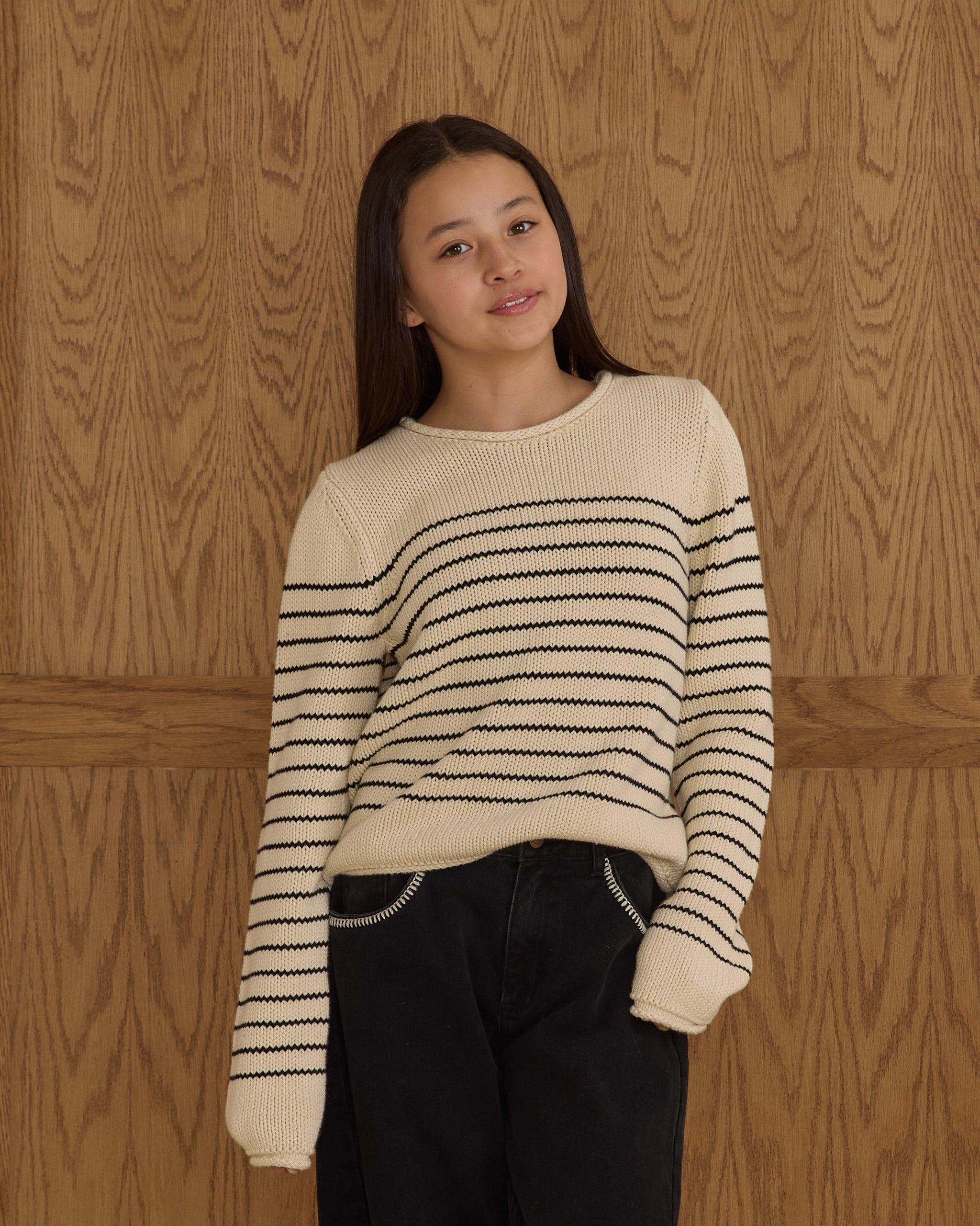 Rylee + Cru ライリーアンドクルー ベビー服 子供服  ラウンドネックセーター　ブラックストライプ