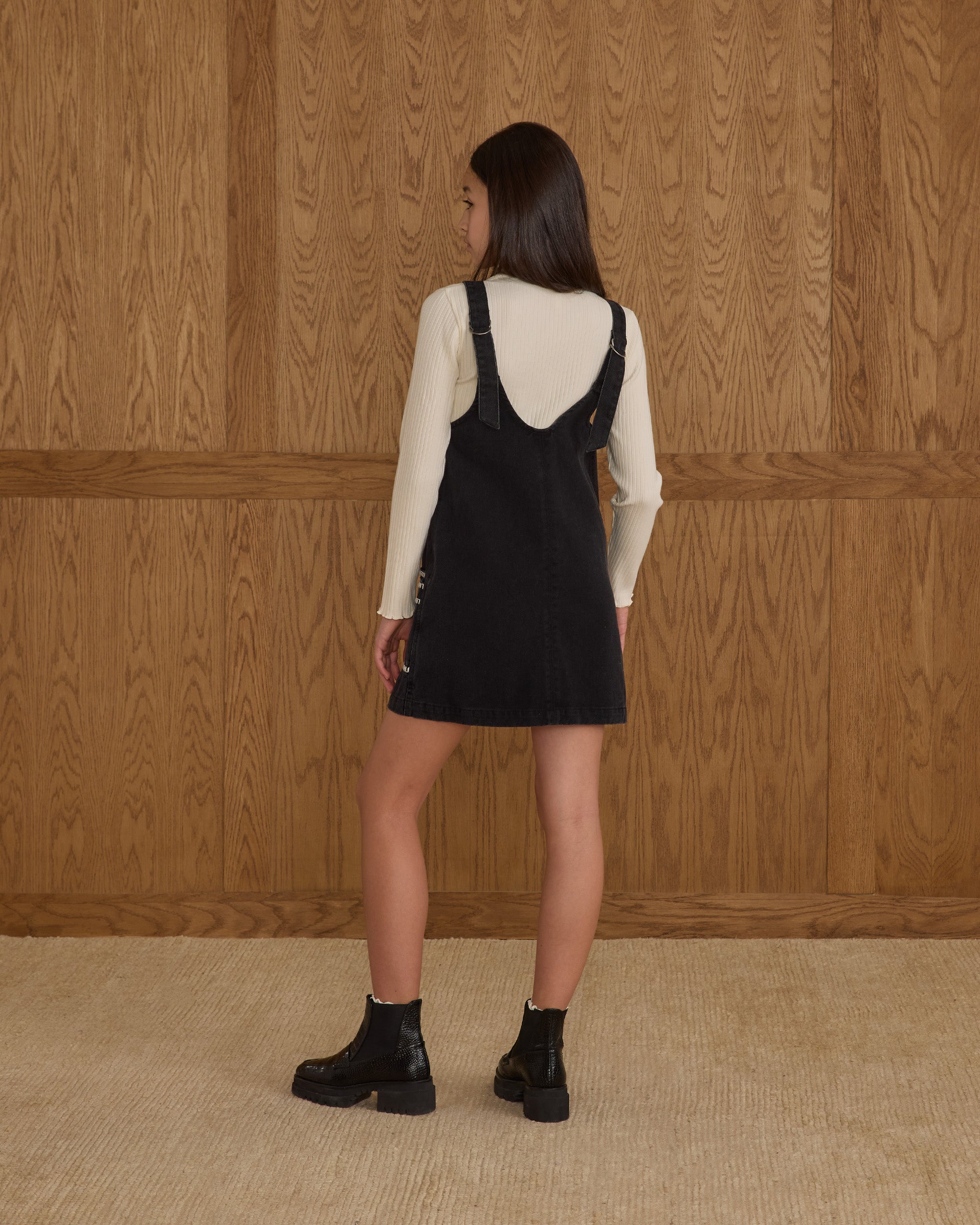 Rylee + Cru ライリーアンドクルー ベビー服 子供服  Vネックオーバーオールドレス　ウォッシュドブラック